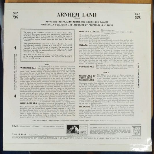 Australian Aborigines : Arnhem Land Volume 2: Authentic Australian Aboriginal Songs And Dances (LP, Mono)