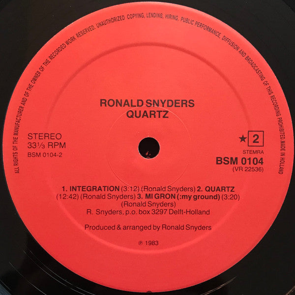 Ronald Snijders : Quartz (LP, Album)