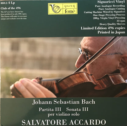 Salvatore Accardo, Johann Sebastian Bach : Partita III  Sonata III, per violino solo (LP, Album, Ltd, 200)