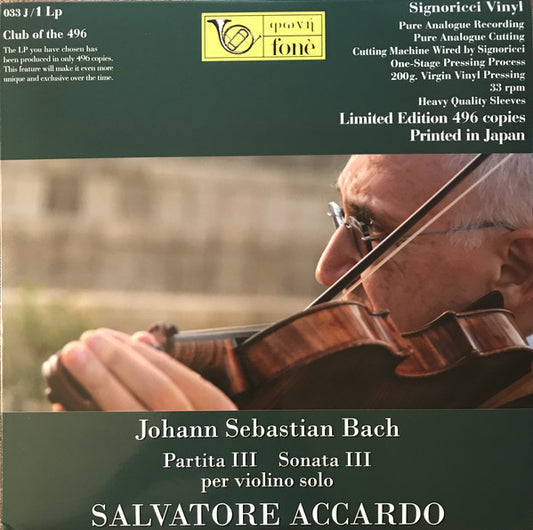 Salvatore Accardo, Johann Sebastian Bach : Partita III  Sonata III, per violino solo (LP, Album, Ltd, 200)