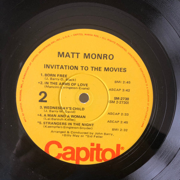 Matt Monro : Born Free (Invitation To The Movies) (LP, Album)