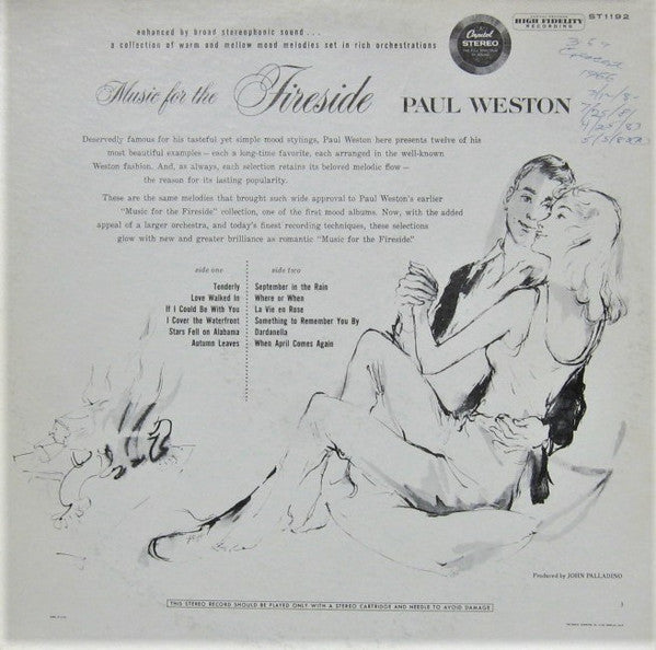 Paul Weston (2) : Music For The Fireside (LP, Album, RP)