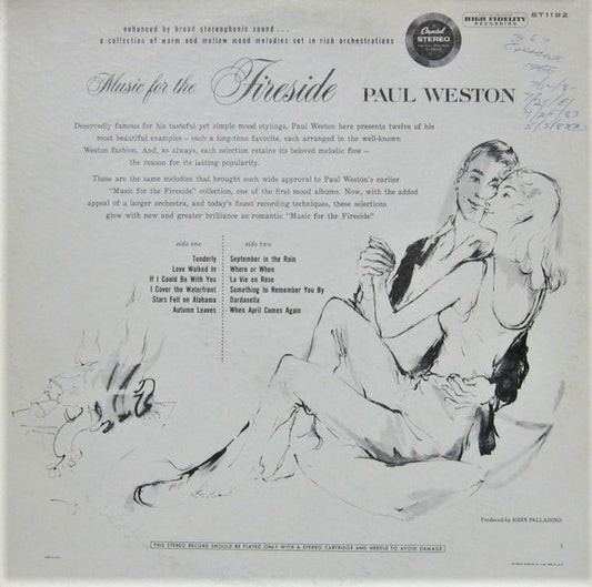 Paul Weston (2) : Music For The Fireside (LP, Album, RP)