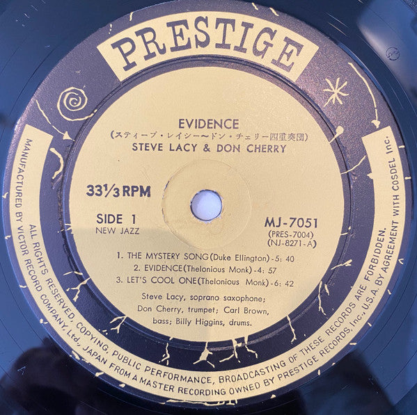 Steve Lacy With Don Cherry : Evidence (LP, Album, Mono)
