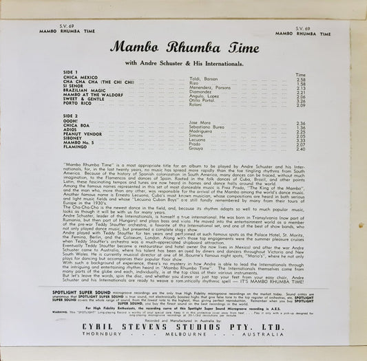 Andre Schuster And His Continentals : Mambo Rhumba Time (LP, Album)