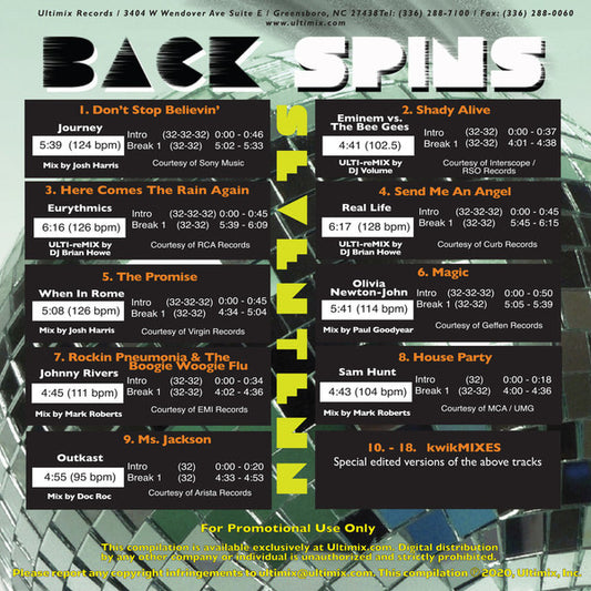 Various : Back Spins Seventeen (CDr, Comp, Promo)
