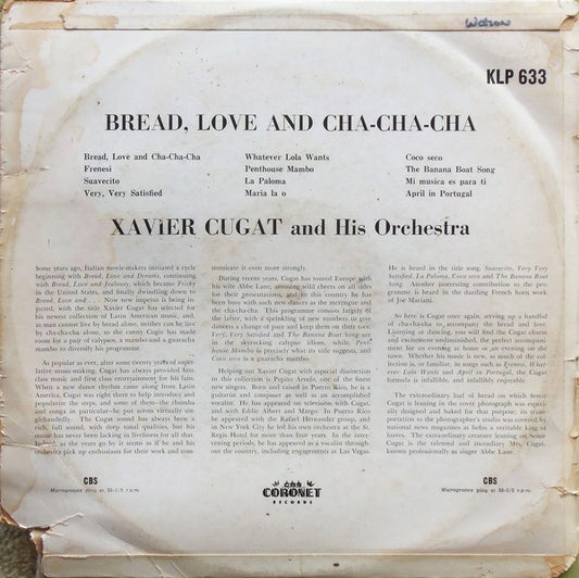 Xavier Cugat And His Orchestra : Bread, Love And Cha, Cha, Cha (LP, Album, RP)