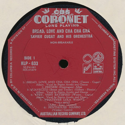 Xavier Cugat And His Orchestra : Bread, Love And Cha, Cha, Cha (LP, Album, RP)