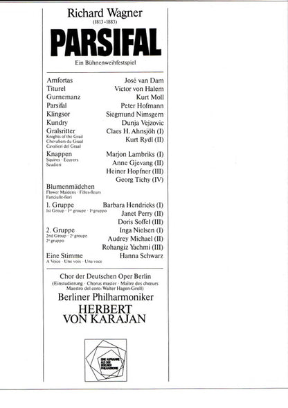 Richard Wagner, Peter Hofmann • Dunja Vejzović • Kurt Moll • José van Dam • Siegmund Nimsgern • Victor von Halem, Chor Der Deutschen Oper Berlin, Berliner Philharmoniker, Herbert von Karajan : Parsifal (5xLP, Album + Box)