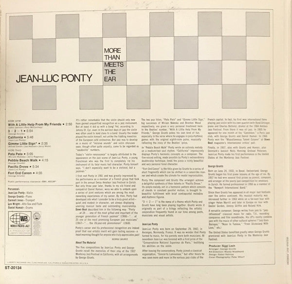 Jean-Luc Ponty : More Than Meets The Ear (LP, Album, Uni)