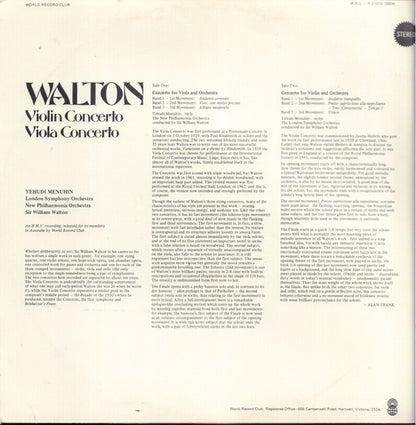 Sir William Walton, Yehudi Menuhin, London Symphony Orchestra, New Philharmonia Orchestra, Sir William Walton : Violin Concerto • Viola Concerto (LP, Album, Club)