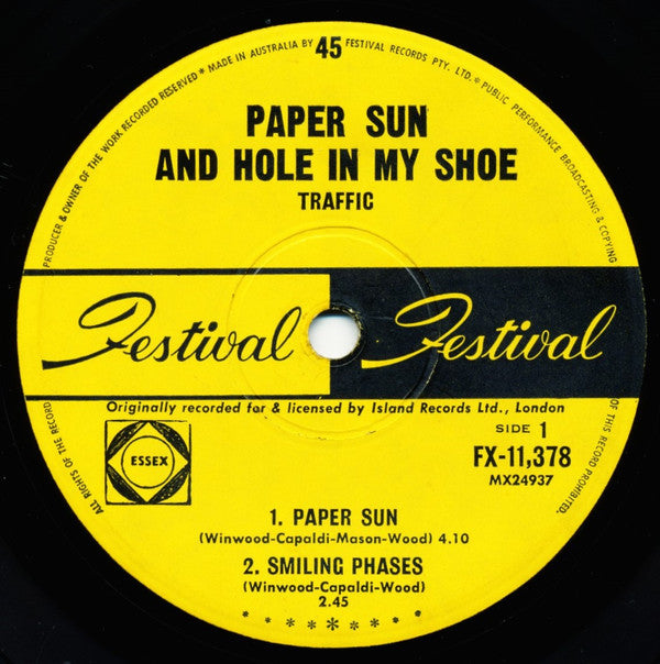 Traffic : Paper Sun & A Hole In My Shoe (7", EP, Mono)