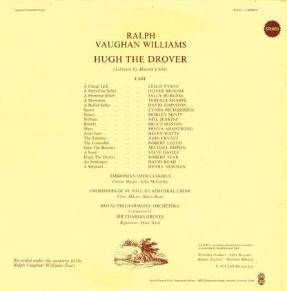 Ralph Vaughan Williams : Hugh The Drover (2xLP, Album, Club, Gat + Box)