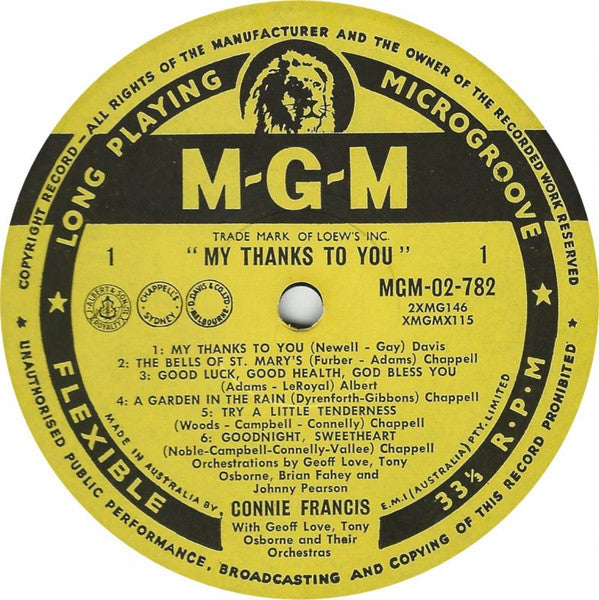 Connie Francis : My Thanks To You (LP, Album, Mono)