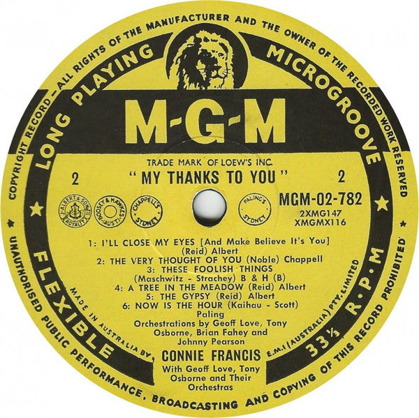 Connie Francis : My Thanks To You (LP, Album, Mono)