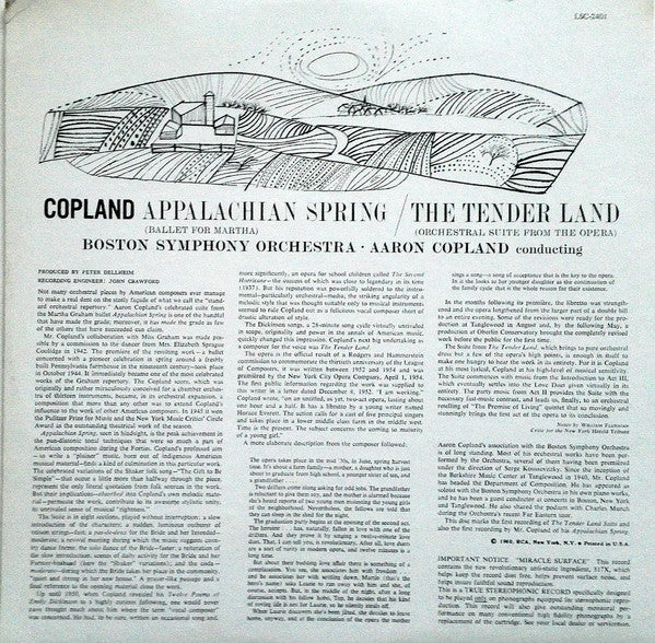 Aaron Copland / Boston Symphony Orchestra Conducted By Aaron Copland : Appalachian Spring / The Tender Land - Suite (LP, RE)