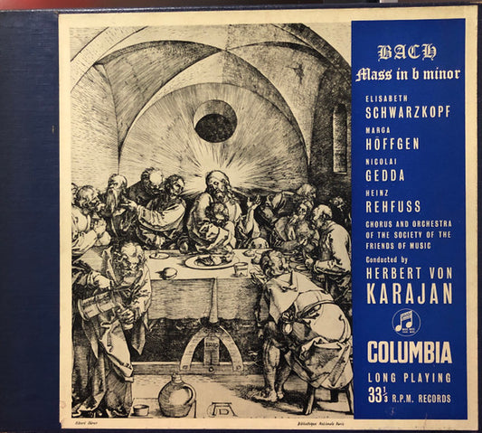 Johann Sebastian Bach, The Chorus And Orchestra Of The Society Of The Friends Of Music, Herbert von Karajan : Mass In B Minor (3xLP, Mono)