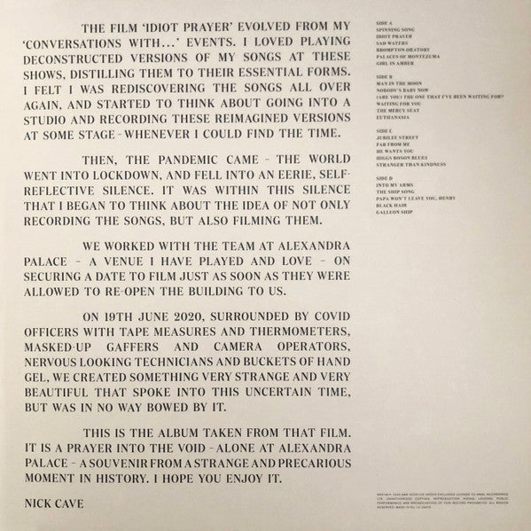 Nick Cave : Idiot Prayer (Nick Cave Alone At Alexandra Palace) (2xLP, Album)