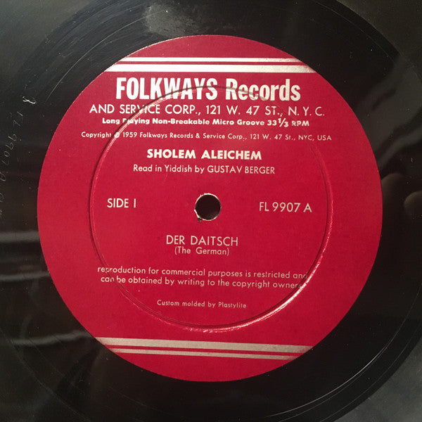 Gustav Berger : Sholem Aleichem Read In Yiddish (LP, Album, RP, Whi)