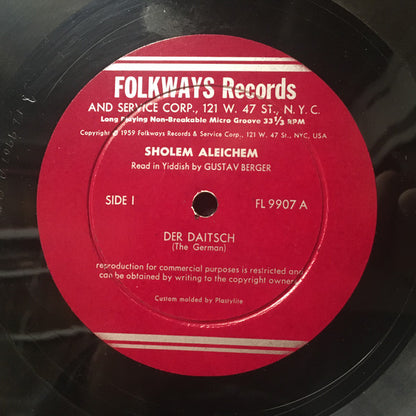 Gustav Berger : Sholem Aleichem Read In Yiddish (LP, Album, RP, Whi)