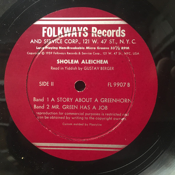 Gustav Berger : Sholem Aleichem Read In Yiddish (LP, Album, RP, Whi)