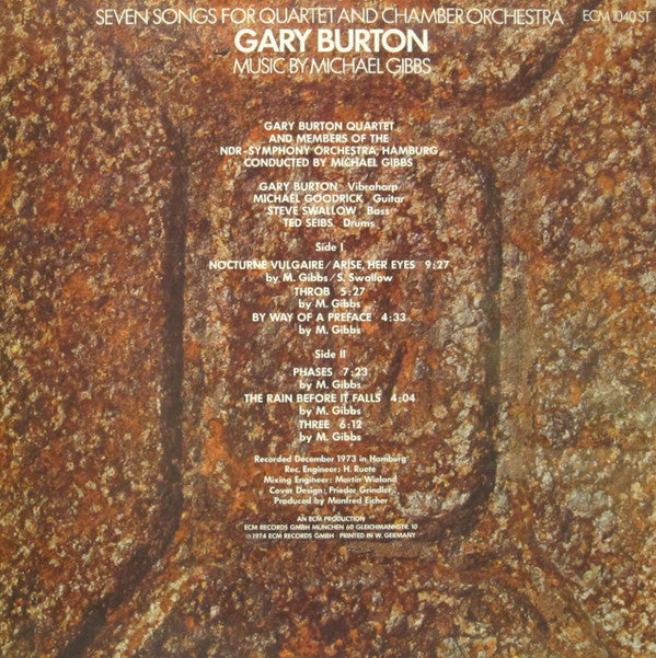 Gary Burton : Seven Songs For Quartet And Chamber Orchestra (LP, Album)