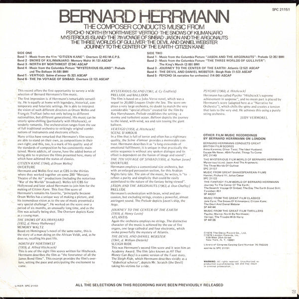 Bernard Herrmann : Bernard Herrmann Conducts Psycho And Other Film Scores (LP, Comp)