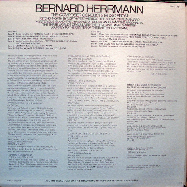 Bernard Herrmann : Bernard Herrmann Conducts Psycho And Other Film Scores (LP, Comp)