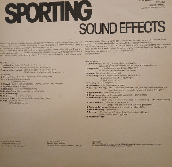 No Artist : Sporting Sound Effects (LP, Mono)