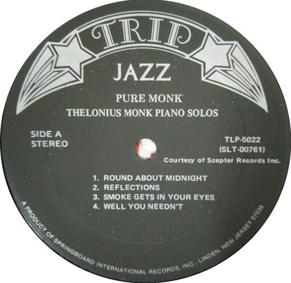 Thelonius Monk* : Pure Monk: Thelonius Monk Piano Solos (LP, Album, RE)