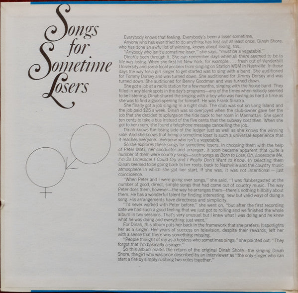 Dinah Shore : Songs For Sometime Losers (LP, Album)