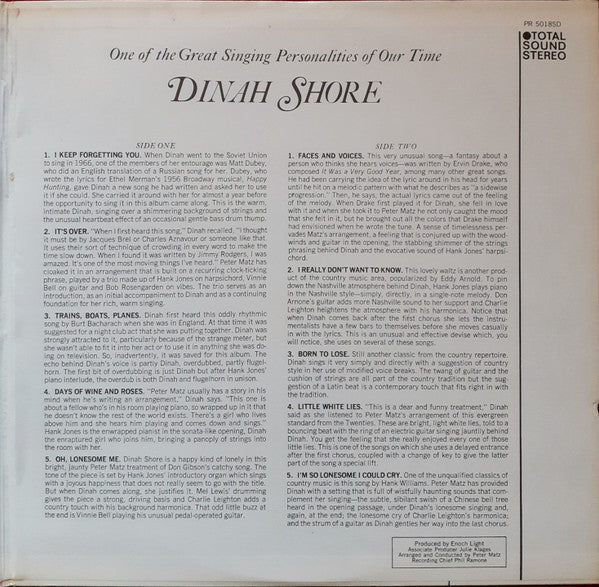 Dinah Shore : Songs For Sometime Losers (LP, Album)