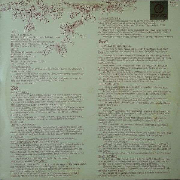 Duncan And Alison : Turn Ye To Me (LP, Album)