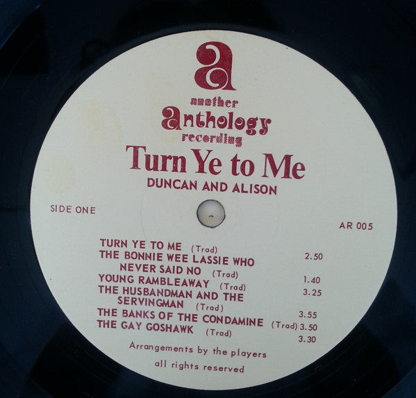 Duncan And Alison : Turn Ye To Me (LP, Album)