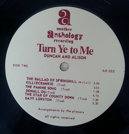 Duncan And Alison : Turn Ye To Me (LP, Album)