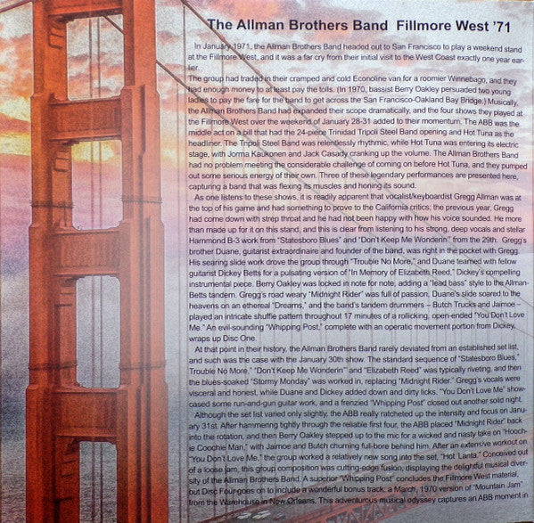 The Allman Brothers Band : Fillmore West 1-31-71 (2xLP)