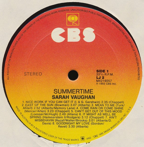 Sarah Vaughan : Summertime (LP, Comp, Mono)