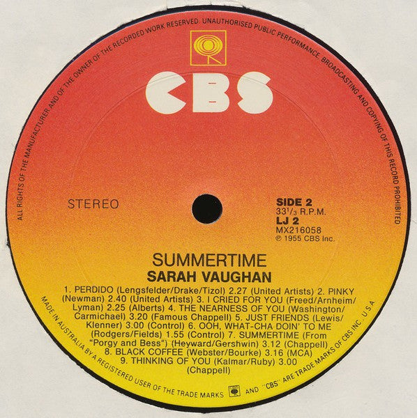 Sarah Vaughan : Summertime (LP, Comp, Mono)