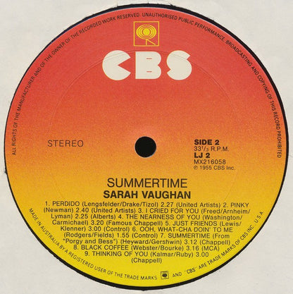 Sarah Vaughan : Summertime (LP, Comp, Mono)