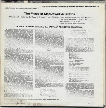 Edward MacDowell, Charles Griffes, Eastman-Rochester Orchestra, Howard Hanson : Suite No. 2 "Indian" / The Pleasure Dome Of Kubla Khan / The White Peacock / Bacchanale / Poem For Flute And Orchestra (LP)