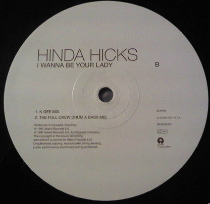 Hinda Hicks : I Wanna Be Your Lady (12")
