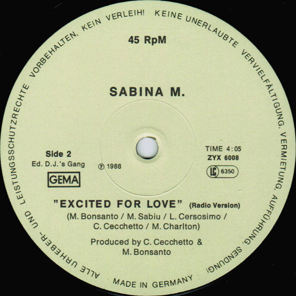 Sabina M. : Excited For Love (12")