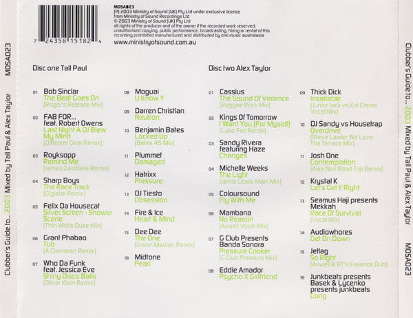 Tall Paul & Alex Taylor : Clubber's Guide To... 2003 (2xCD, Comp, Mixed)