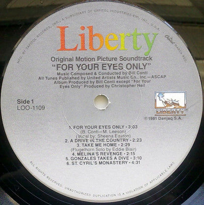 Bill Conti : For Your Eyes Only (Original Motion Picture Soundtrack) (LP, Album, Win)