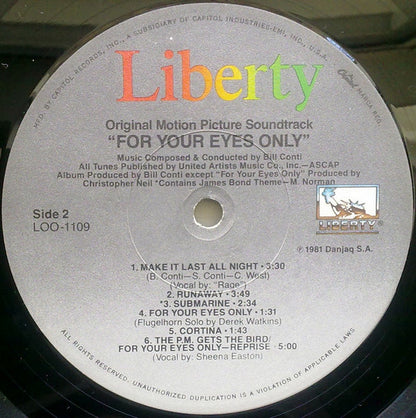 Bill Conti : For Your Eyes Only (Original Motion Picture Soundtrack) (LP, Album, Win)