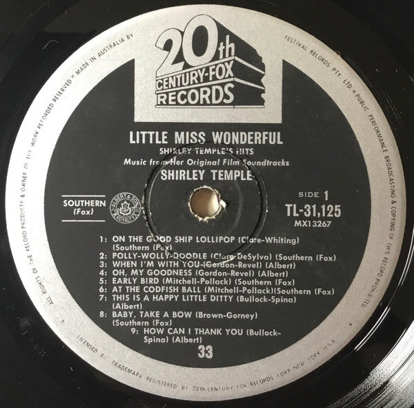 Shirley Temple : Little Miss Wonderful (Music From Her Original Film Soundtracks) (LP, Album, Comp, Mono)