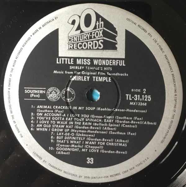 Shirley Temple : Little Miss Wonderful (Music From Her Original Film Soundtracks) (LP, Album, Comp, Mono)