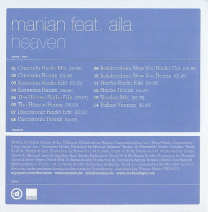 DJ Manian Ft. Aila : Heaven (CD, Maxi, Promo, Car)