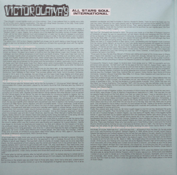 Victor Olaiya & His All Stars : Victor Olaiya's All Stars Soul International (LP, Comp, Ltd)