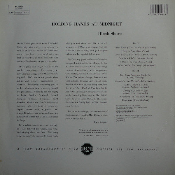Dinah Shore : Holding Hands At Midnight (LP, Mono, RE)